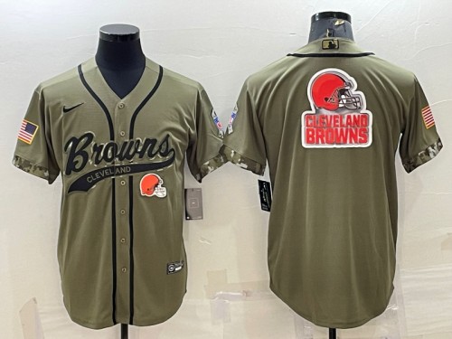 Men's Cleveland Browns Olive 2022 Salute To Service Team Big Logo Cool Base Stitched Baseball Jersey - Click Image to Close